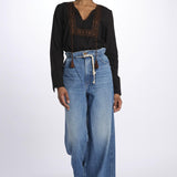 Camicia ricamo centrale BE24329 BLACKDARKBROWN milaura 