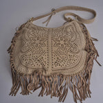 borsa a tracolla con fiori laserati e frange NADINE SUEDE AB02 BEIGE via mail bag 