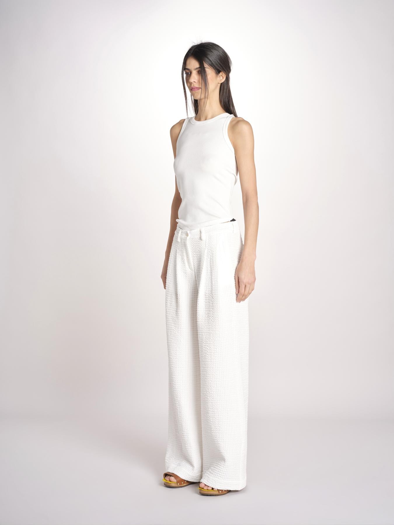 pantalone over effetto waffle KATHERINE MJD27_SHUKU3 WHITE WAFFLE jejia 