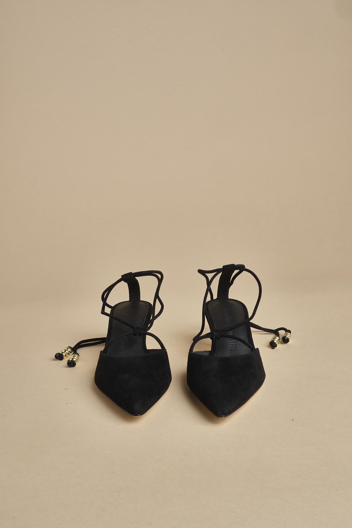 decolté in suede con lacci alla caviglia ODESSA 50 F887SDE BLK studio AMELIA 