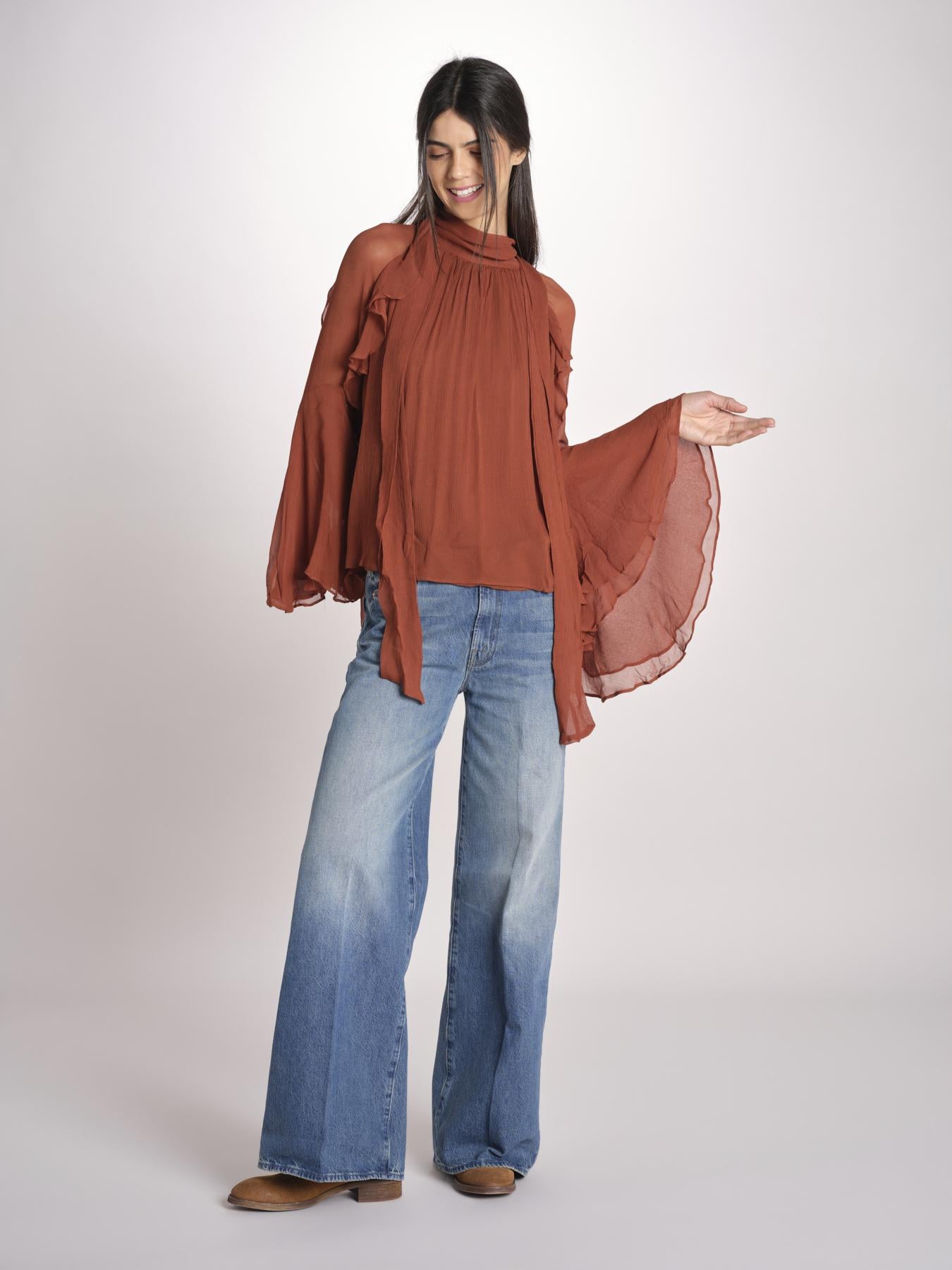 camicia in chiffon con maniche over THERESE RUGGINE malina 