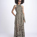 chemisiere lungo con fiori intarsiati IRIS M8611 PESTO lace the label 