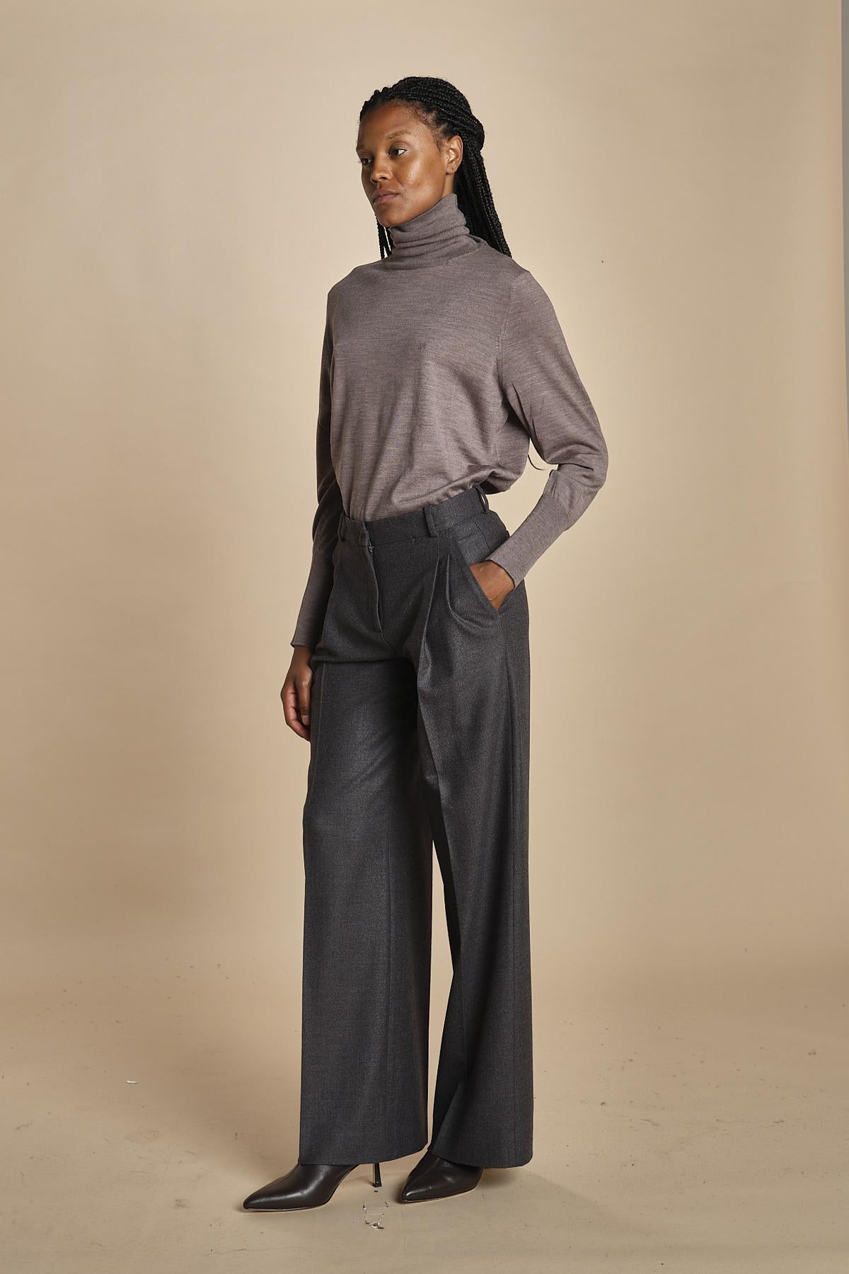 pantalone con pinces in flanella MAFALDA T 357194 50 quelledue 
