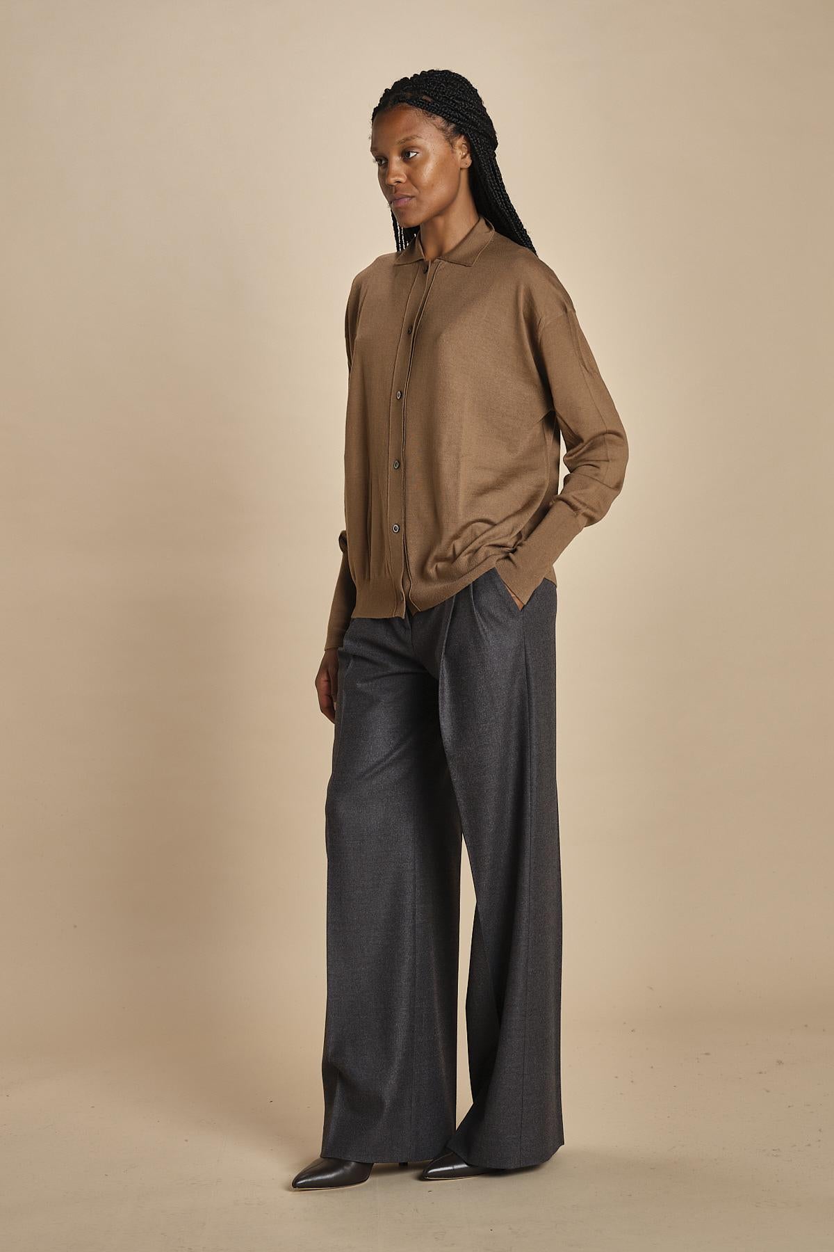 camicia over in lana merino MIL LAU20 E18106 TABACCO milaura 