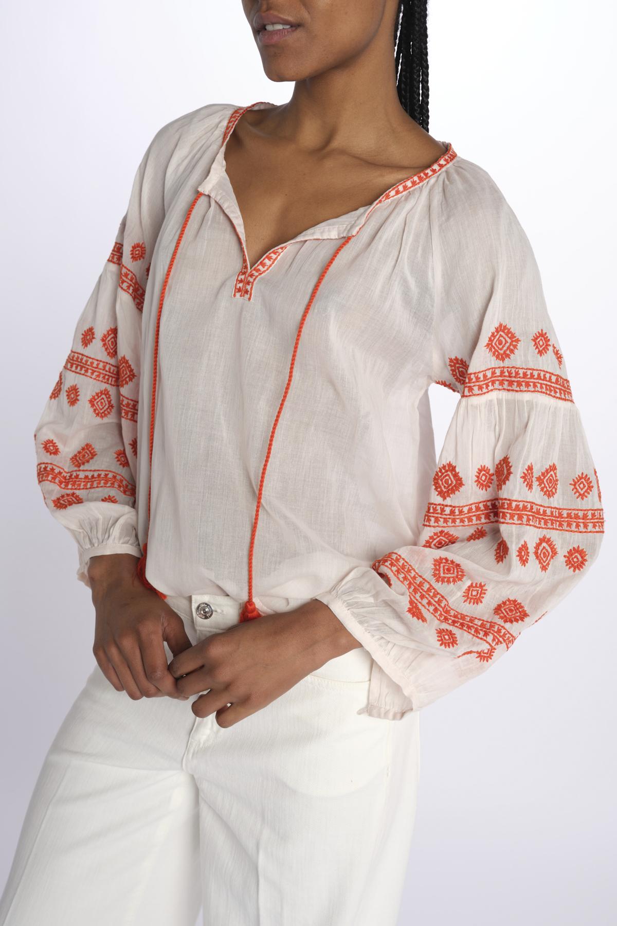 BALERIC camicia con maniche ricamate by milaura. BE22189 PALE PINK ORANGE benaras soleil 
