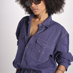 camicia uomo con impunture LOURO 1479 INDIGO studio nicholson 