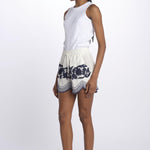 PAISLEY short con fiori applicate  by milaura. BE24973 NATURAL NAVY benaras soleil 