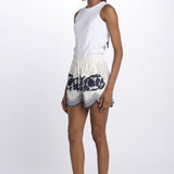 PAISLEY short con fiori applicate  by milaura. BE24973 NATURAL NAVY benaras soleil 