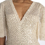 LEILA DOT VNECK abito m/c con paillettes LEILA DOT V-NECK CAPE ANKLE GOWN PARCHMENT needle & tread 