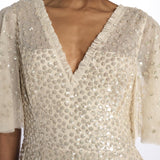 LEILA DOT VNECK abito m/c con paillettes LEILA DOT V-NECK CAPE ANKLE GOWN PARCHMENT needle & tread 