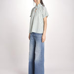 Camicia a righe e collo con rouches ESCARGOT SH71RESCARG-GRE GREEN STRIPES laurence bras 