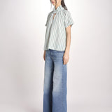 Camicia a righe e collo con rouches ESCARGOT SH71RESCARG-GRE GREEN STRIPES laurence bras 