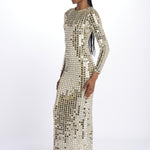RIALTA abito lungo paillette grande SS24 9178 CHAMPAGNE retrofete 
