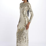 RIALTA abito lungo paillette grande SS24 9178 CHAMPAGNE retrofete 