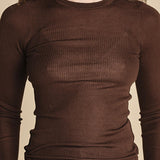 girocollo a costine manica luna in lana merino LAU30 E2220 CIOCCOLATO milaura 