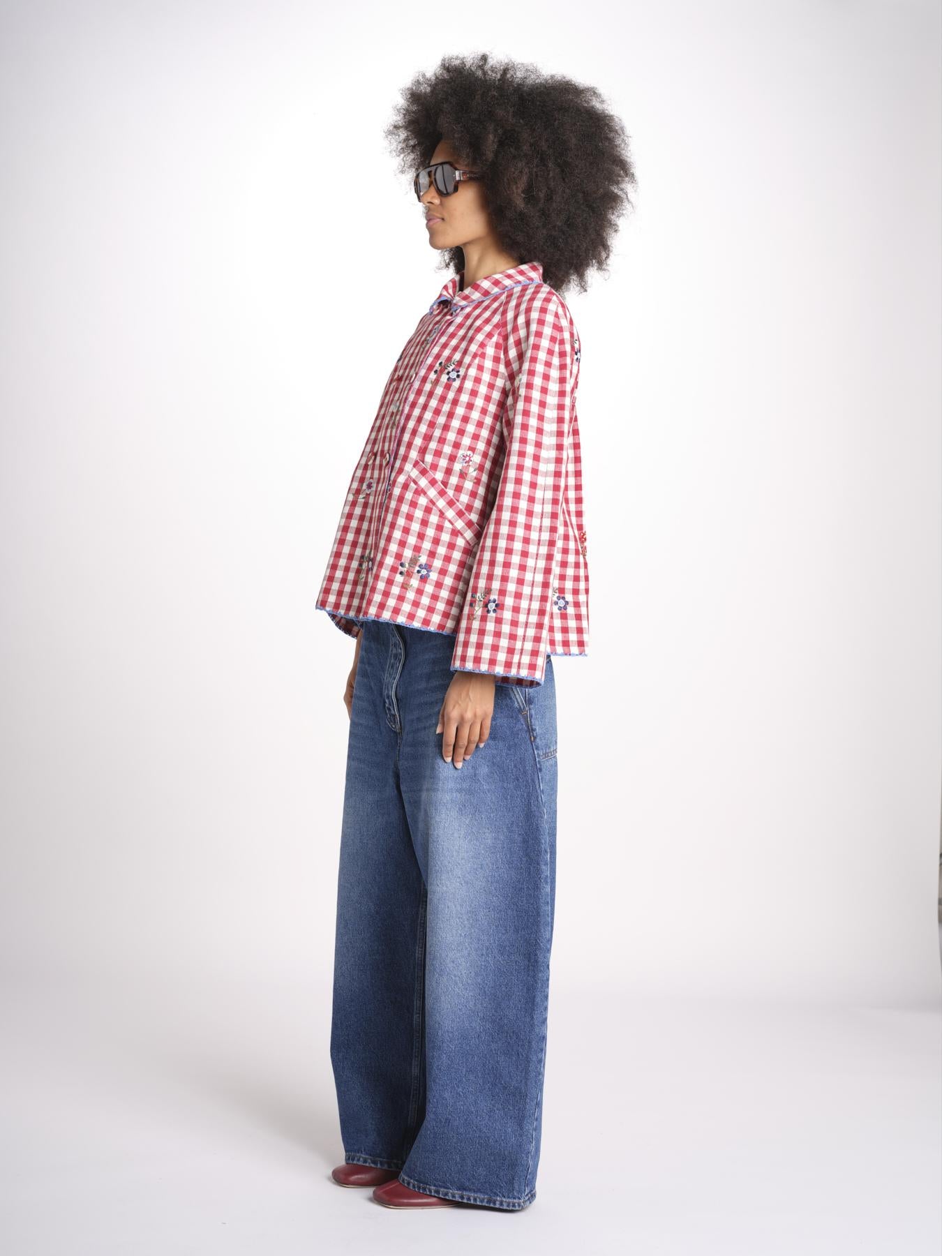 giacca manica lunga a quadretti 7WS-83E RED payal pratap 