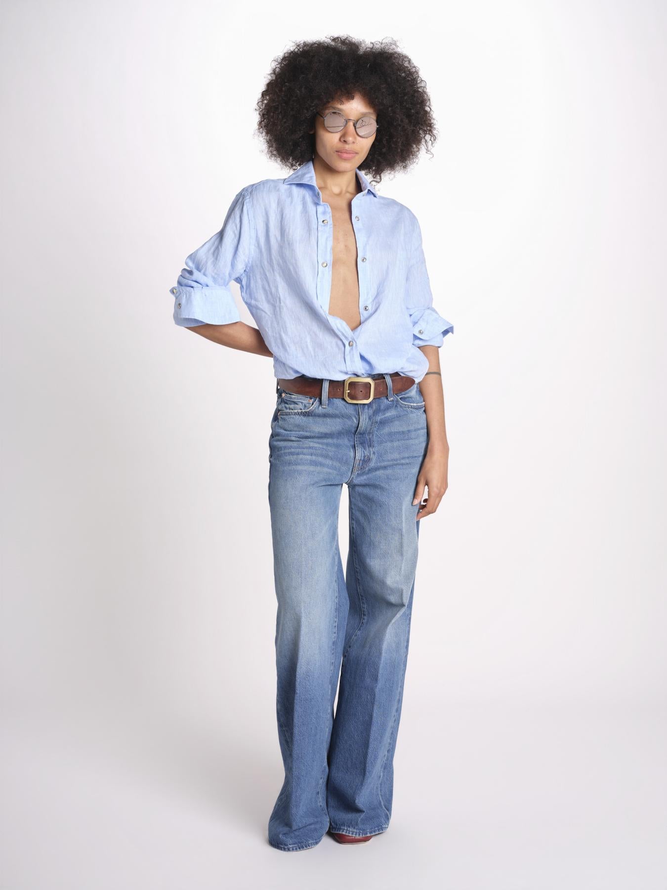 camicia uomo lino con automatici SABRILI AZZURRO milaura 