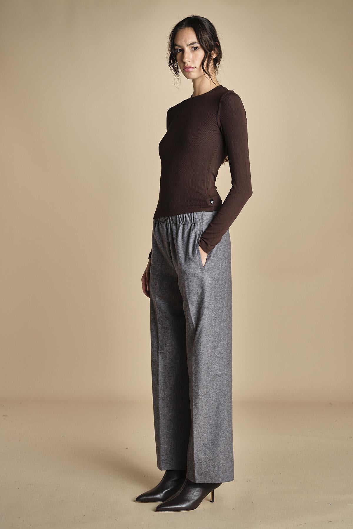 pantalone con elastico in punto milano PENSIL GREY true avenue 