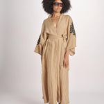 caftano lungo con ricami BE 25244 BEIGE BLACK benaras soleil 