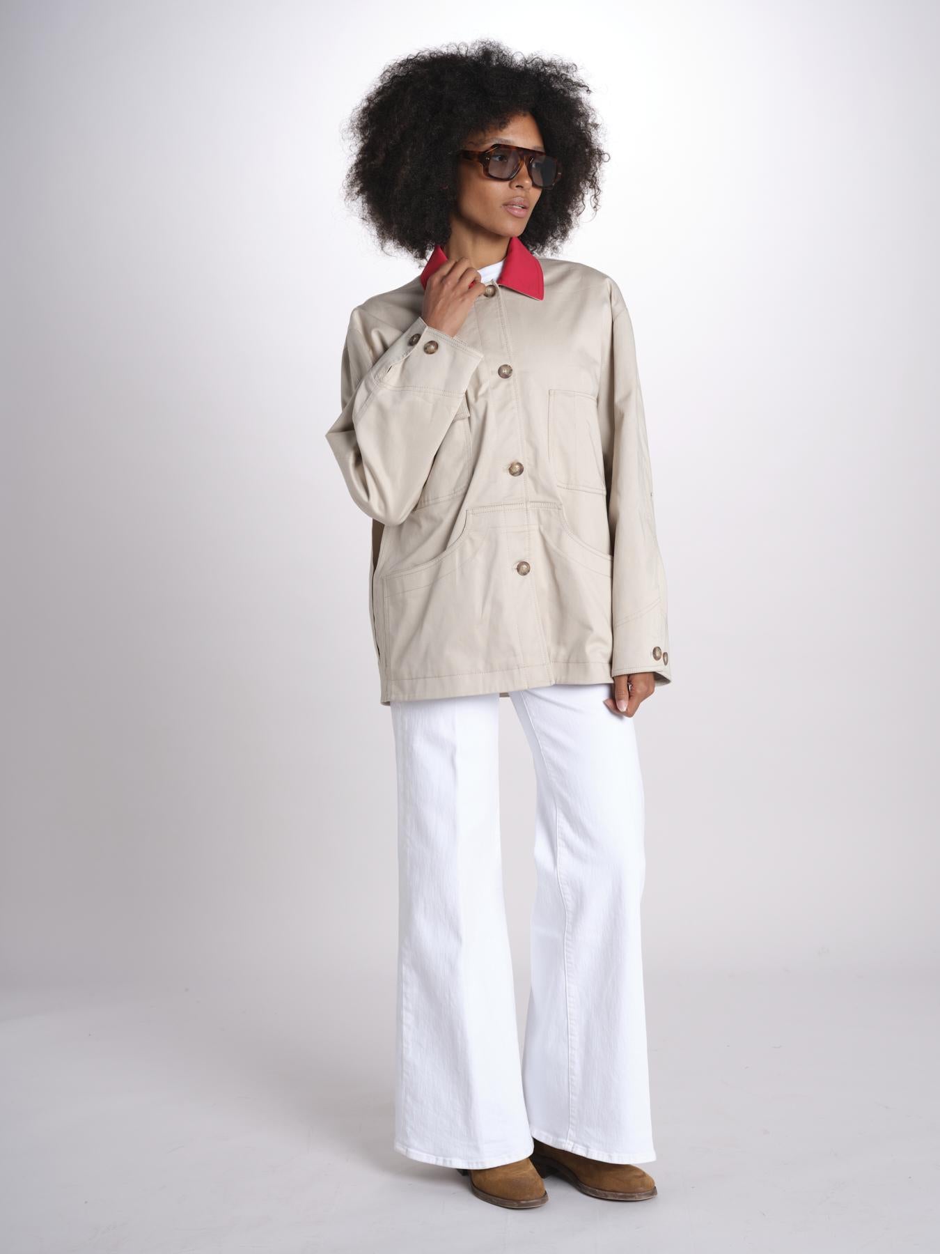 giacca sahariana con colletto in contrasto 16V525CO574 P150 BEIGE ines de la fressange 