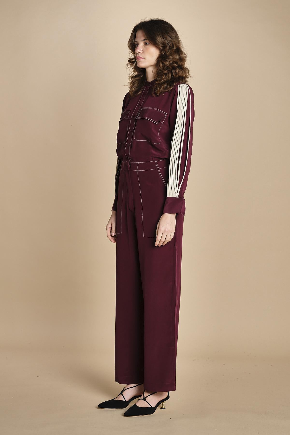 tuta con manica plisse BY_2269J BURGUNDY bodice 