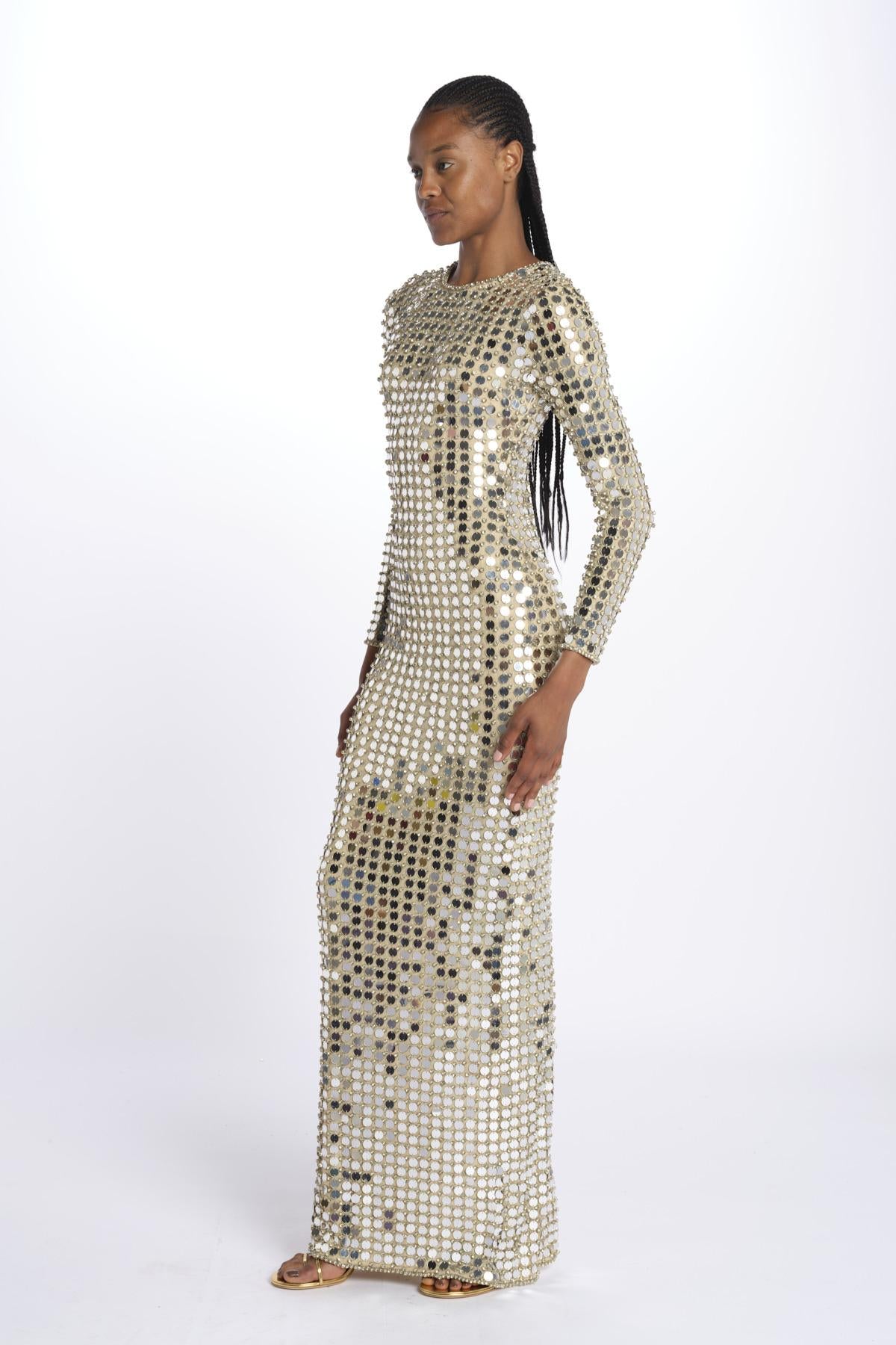 RIALTA abito lungo paillette grande SS24 9178 CHAMPAGNE retrofete 