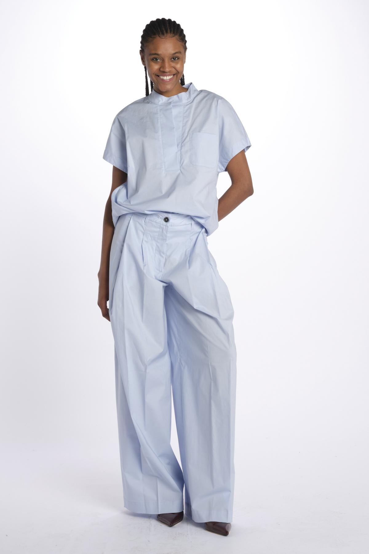 Pant PETRA 2 pinces popeline PETRA PE66 AZZURRO nine in the morning 