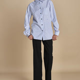 G031 camicia girocollo a righe G022-1519-R1D1 AZZURRO n21 