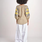 tunica ricamo fiorni BE25308 SAGE GREEN YELLO benaras soleil 