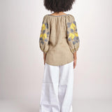 tunica ricamo fiorni BE25308 SAGE GREEN YELLO benaras soleil 