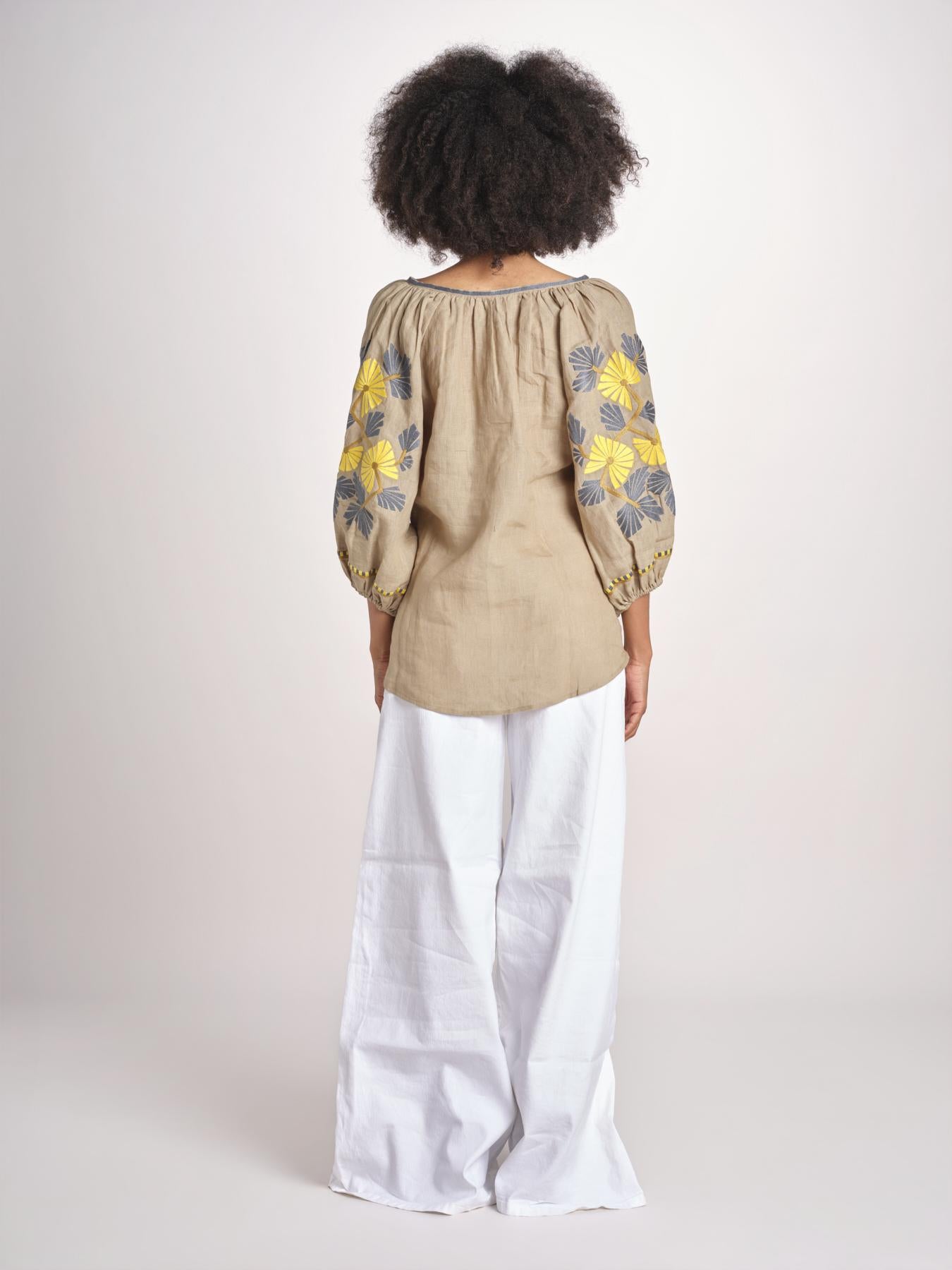 tunica ricamo fiorni BE25308 SAGE GREEN YELLO benaras soleil 