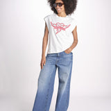 t-shirt senza maniche con cuore rosso di strass JWTT01280 JUDO 103 zadig & voltaire 