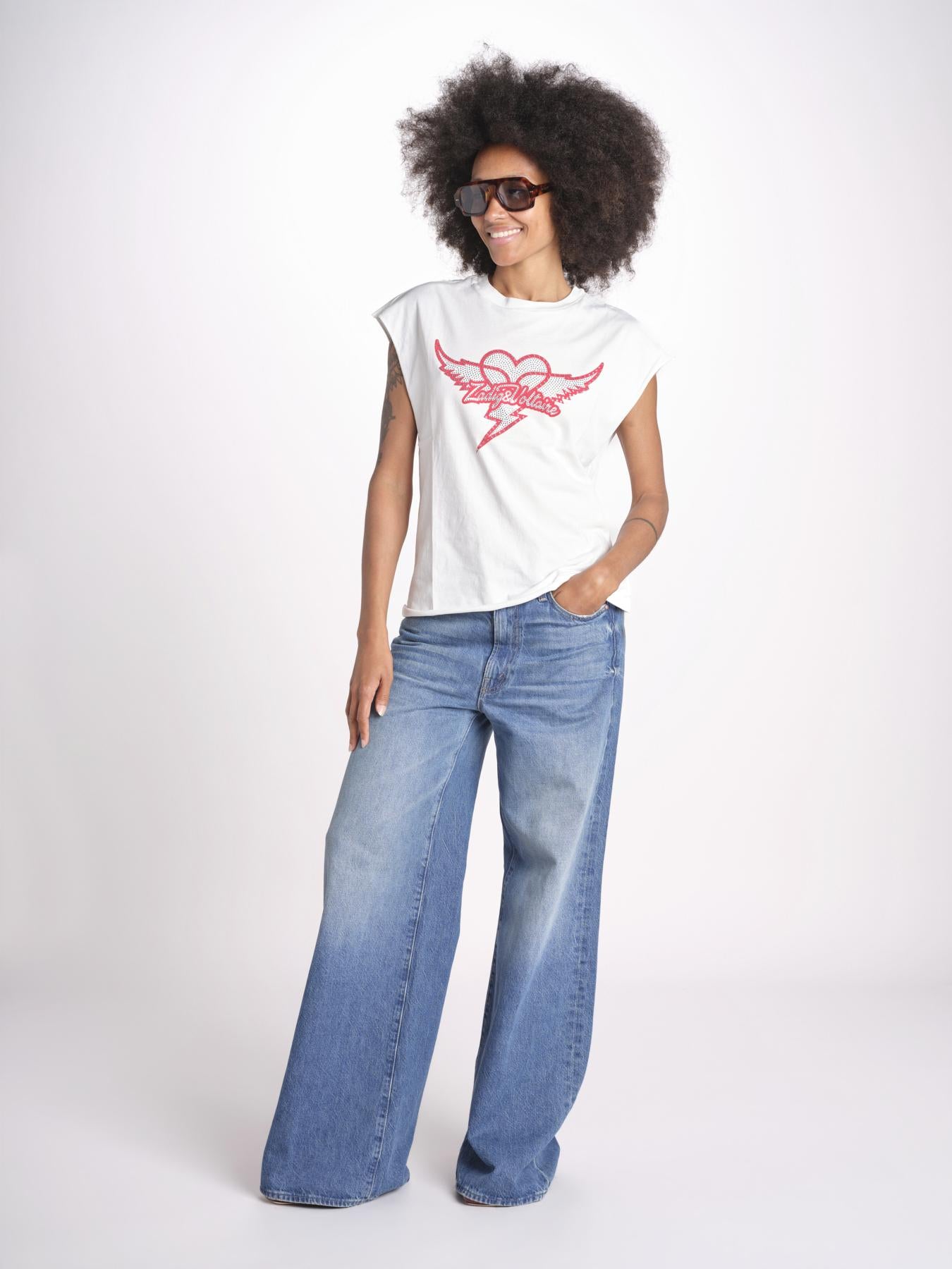 t-shirt senza maniche con cuore rosso di strass JWTT01280 JUDO 103 zadig & voltaire 