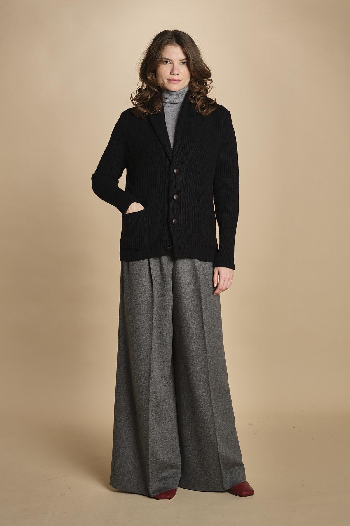 cardigan collo a scialle D251016S 4032 NERO milaura 