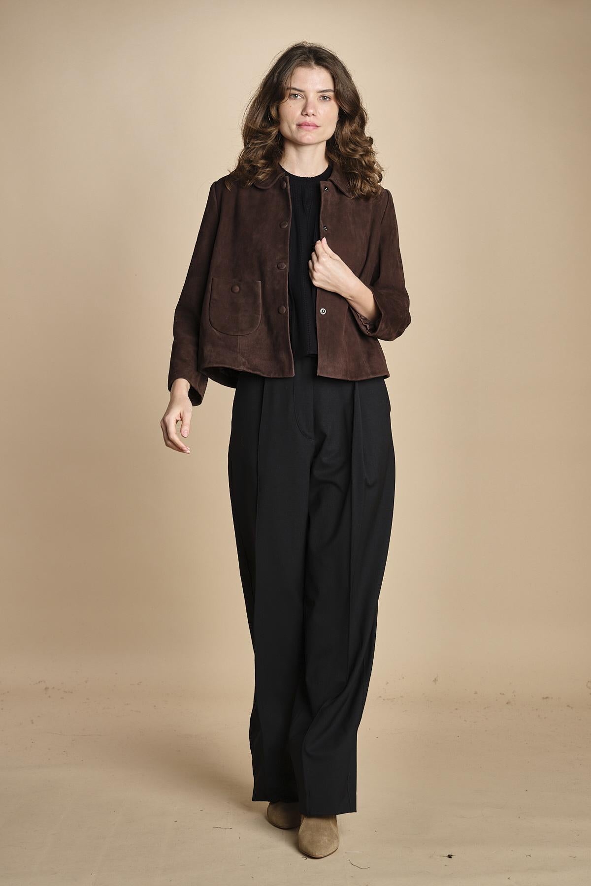 giacchina in camoscio con collo rotondo MILAS CHOCOLAT ba&sh 