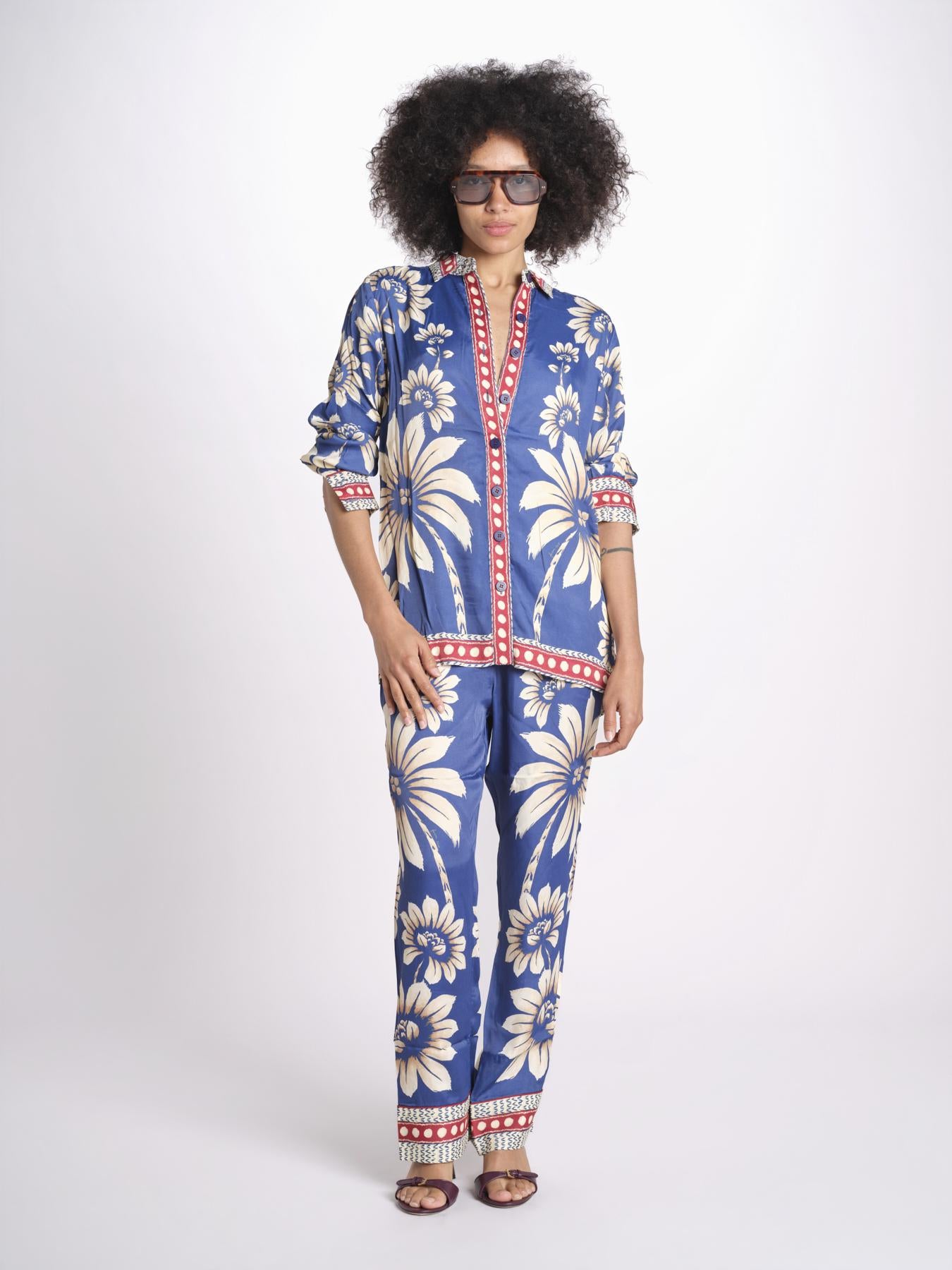 pantalone pigiama con stampa a fiori 344133 LUNA BLUE 26067 farm rio 