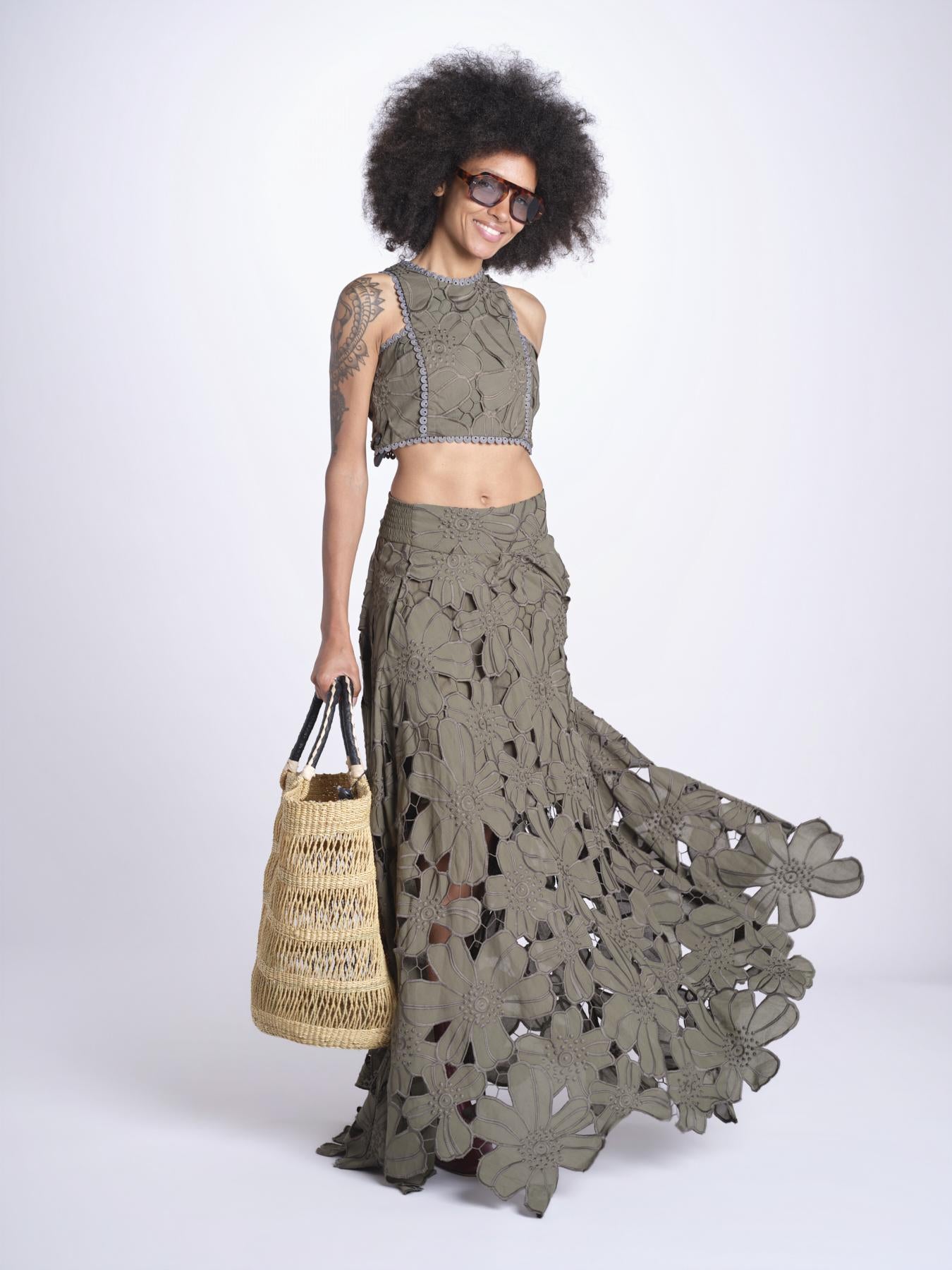 gonna luna con fiori intarsiati CALISTO M5310 PESTO lace the label 
