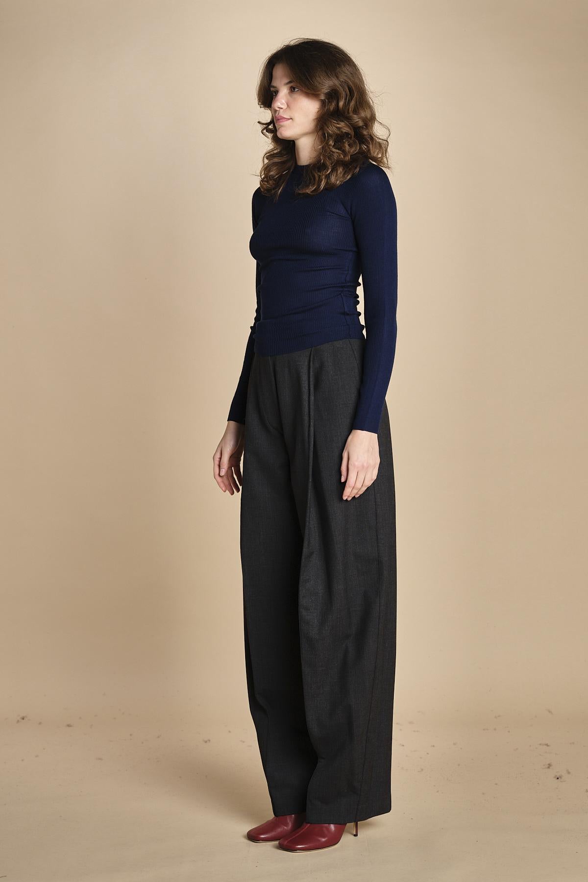 girocollo a costine manica luna in lana merino LAU30 E21210 BLU milaura 