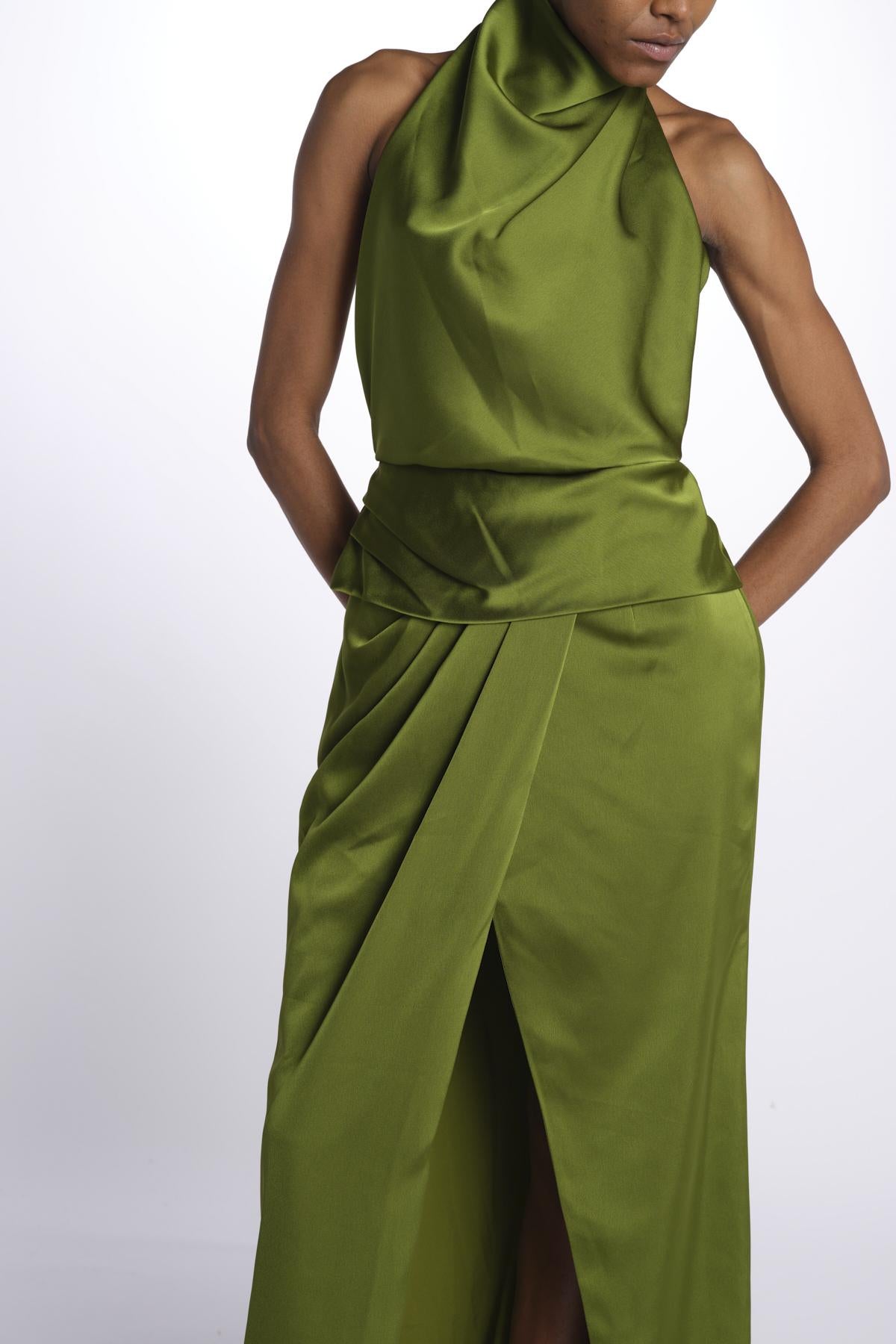 MAISON GROWN abito in satin scollo americano 10112295 8611 halston 