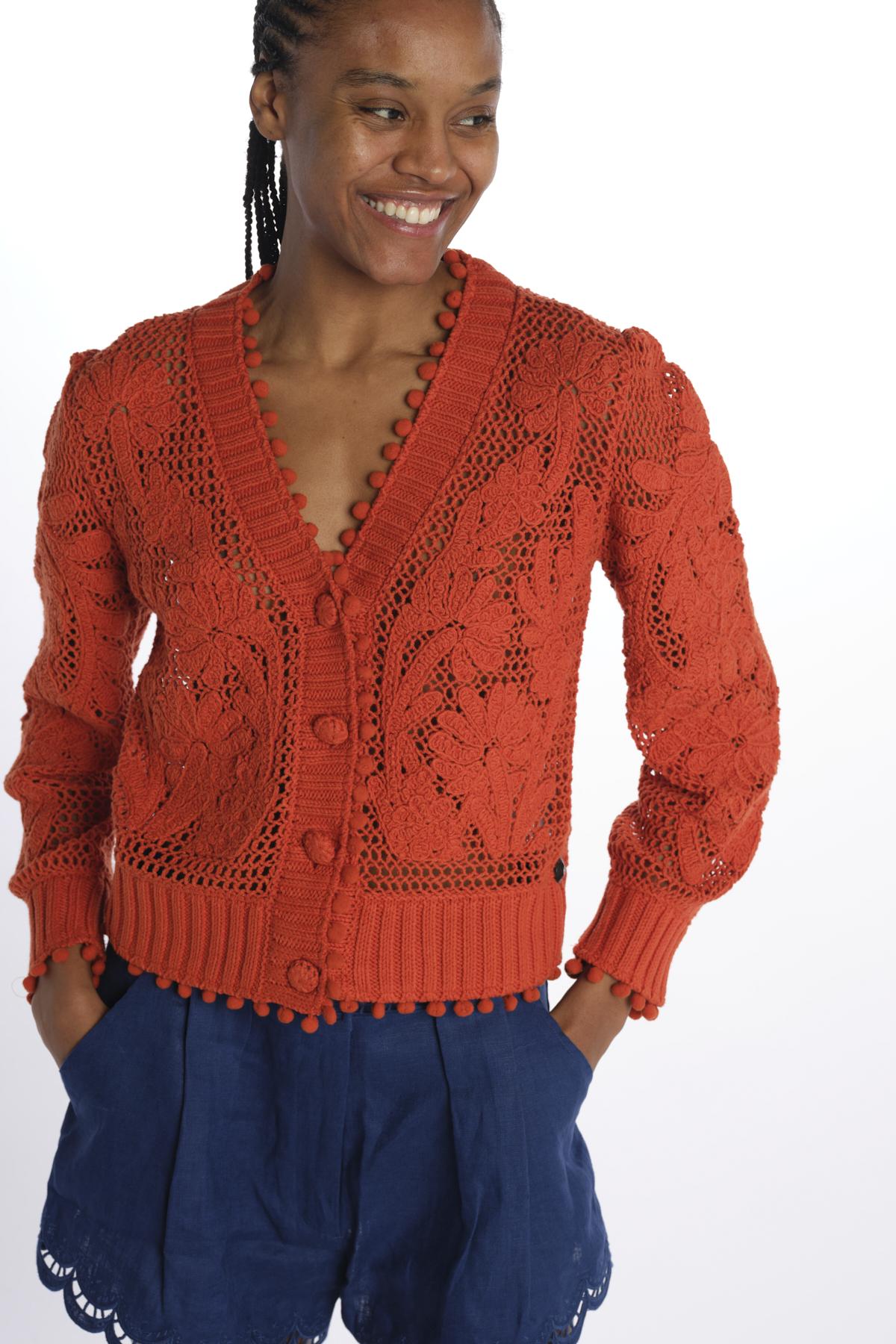 Cardigan FLORAL ORANGE cotone pizzo 332360 ORANGE farm rio 