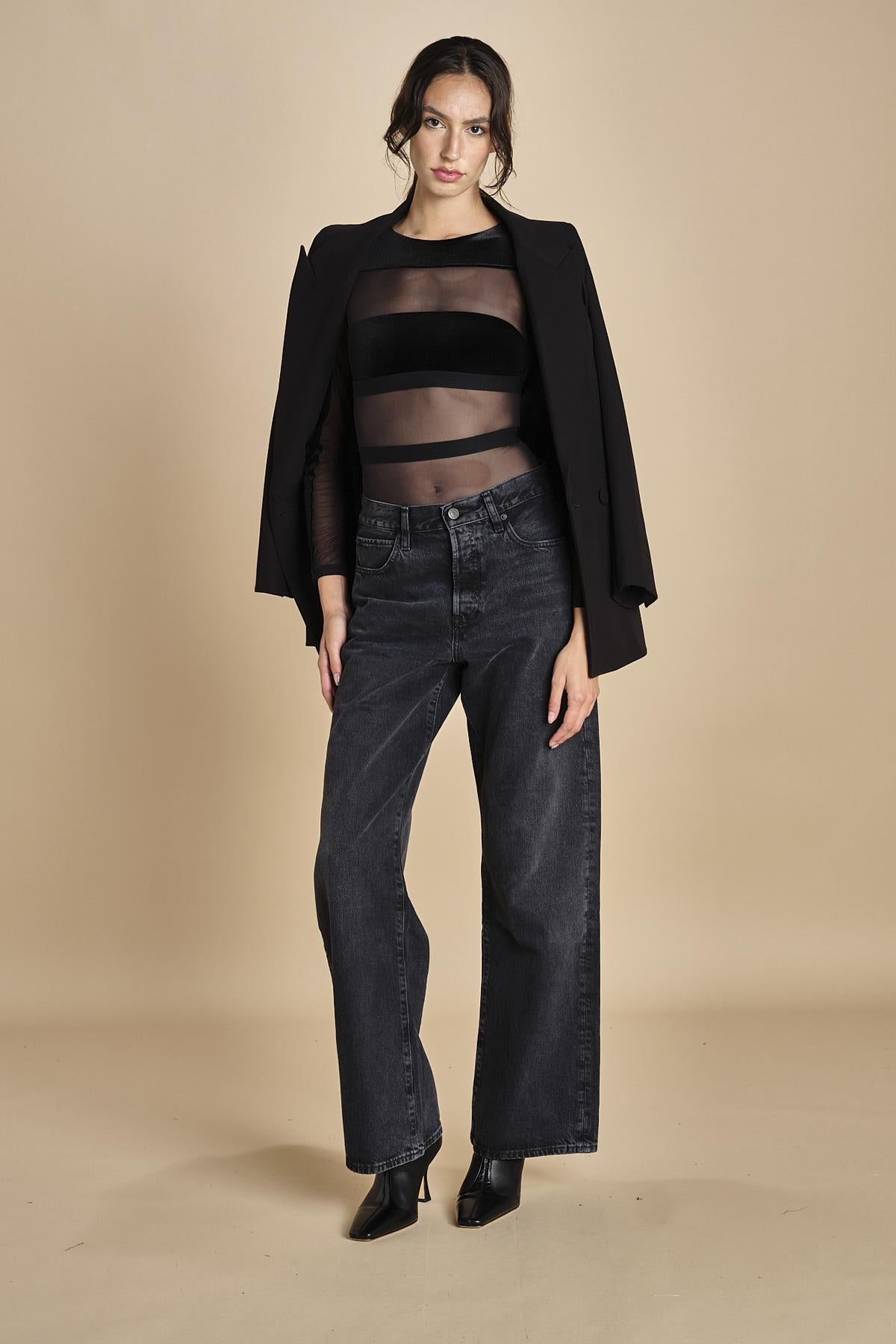 body  in velluto e tulle a righe GO FOR IT BLACK undress code 