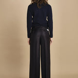 pantalone a vita bassa con elastico in lana e seta. ASTRID STR02 NAVY nine in the morning 