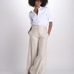 pantalone largo con nervature in lino ORIANA 540 50043 712 BEIGE quelledue 