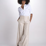 pantalone largo con nervature in lino ORIANA 540 50043 712 BEIGE quelledue 