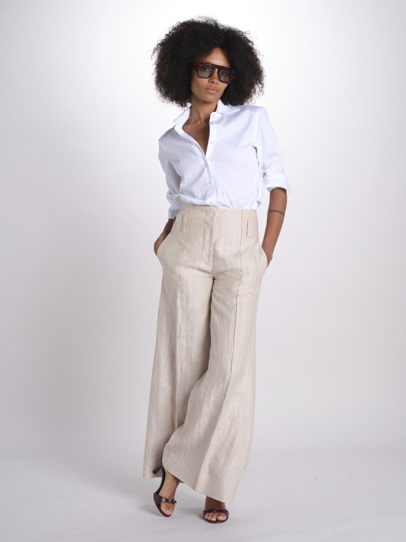 pantalone largo con nervature in lino ORIANA 540 50043 712 BEIGE quelledue 