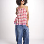 ttop a quadretti con fiorellini ricamati 1WS-58E RED payal pratap 