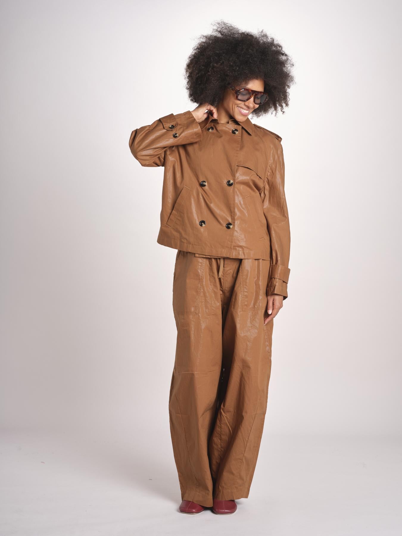 giubbotto in lino cerato TATI WAXTOUCH BROWN true avenue 