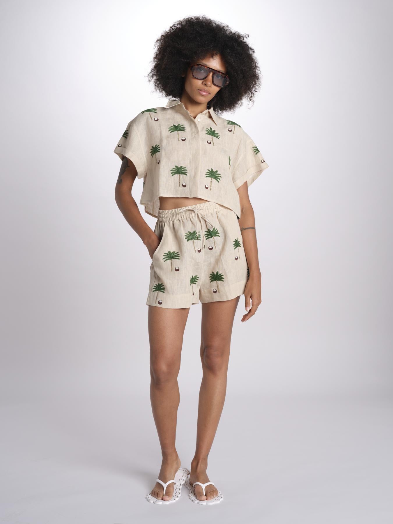 short cocco più palme BE25125 BEIGE GREEN benaras soleil 