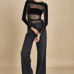 body  in velluto e tulle a righe GO FOR IT BLACK undress code 