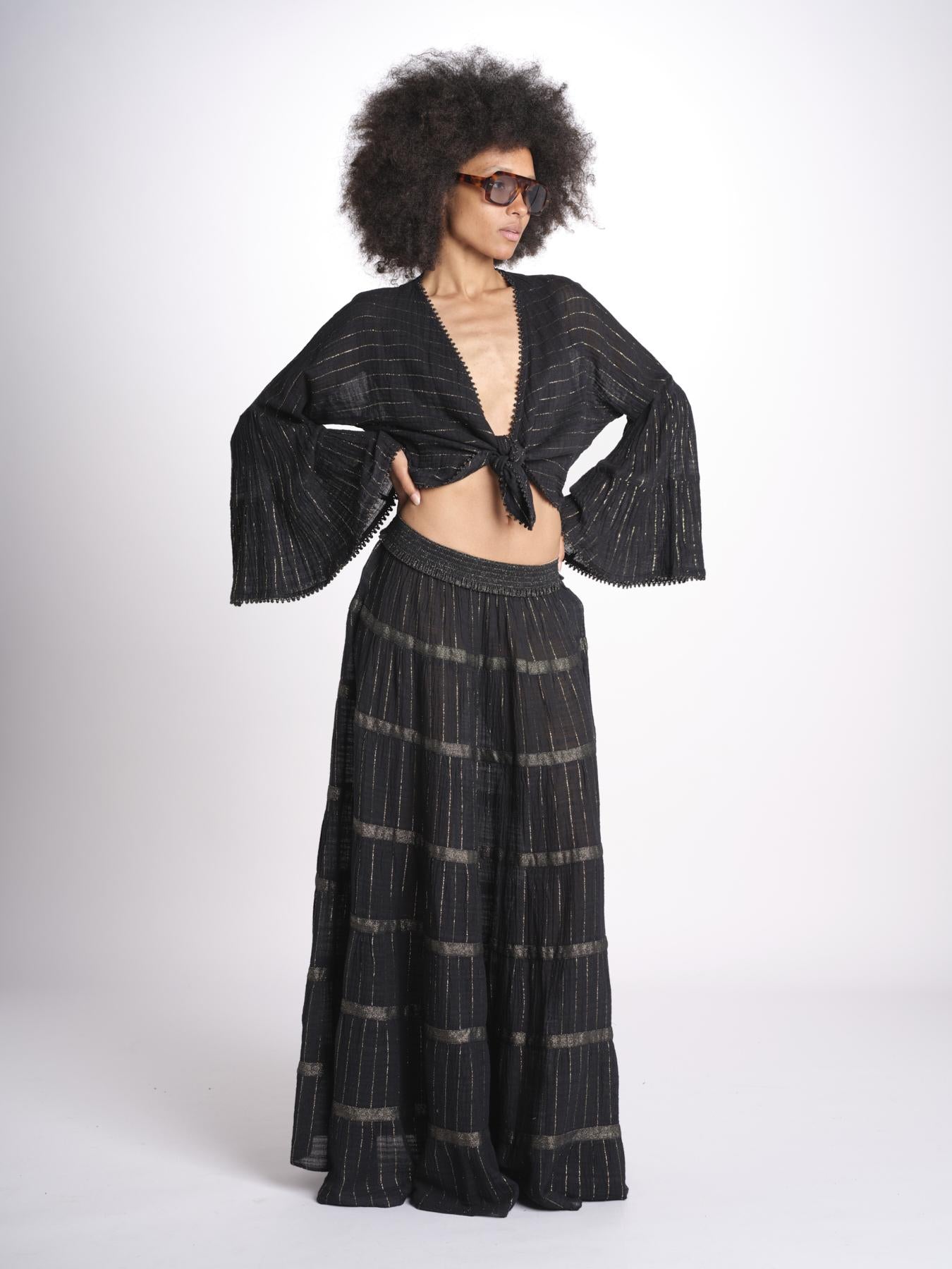 camicia cropped con nodo in lurex gessato JUNE BLACK christianzen 